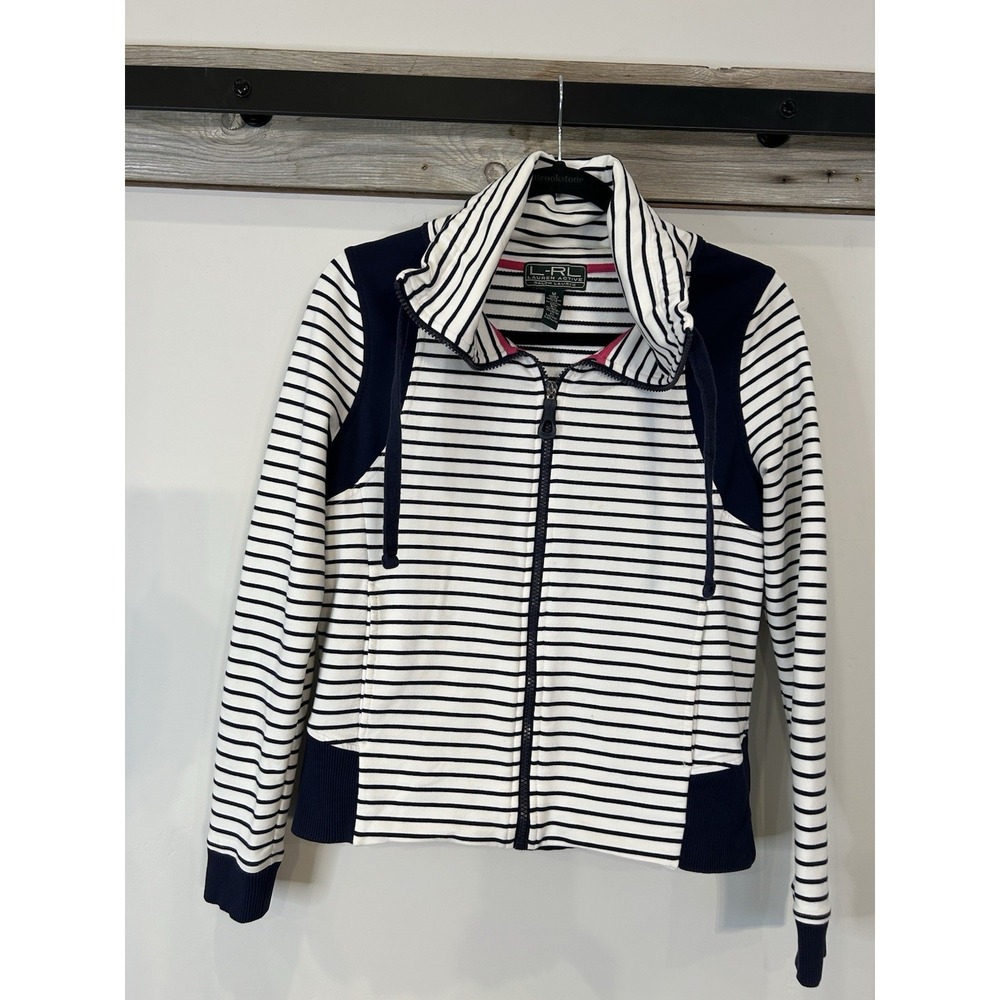 Lauren Active Ralph Lauren Blue & White Stripe Full Zipped Sweater- Size M
